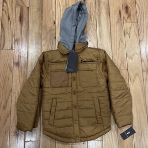 Free Country Boys Puffer Jacket 5/6 Hooded Brown Faux Fur NWT Button Snap